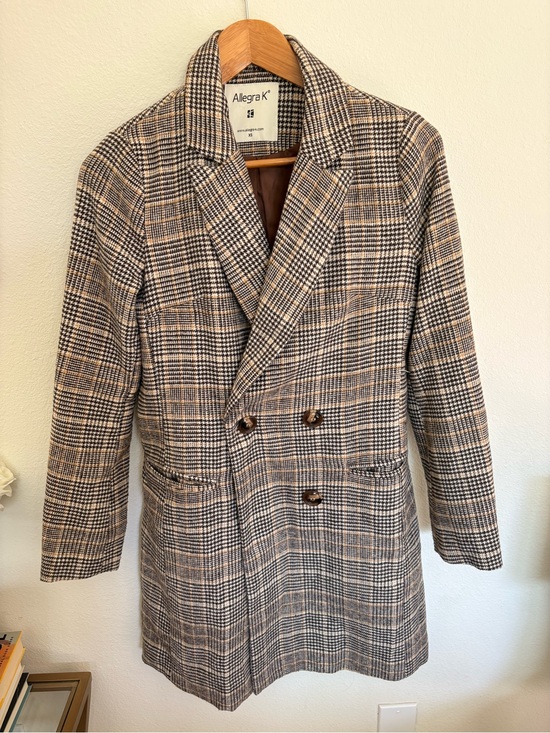 Allegra K Jackets & Blazers - Allegra K Plaid Double-Breasted Blazer in Beige and Black